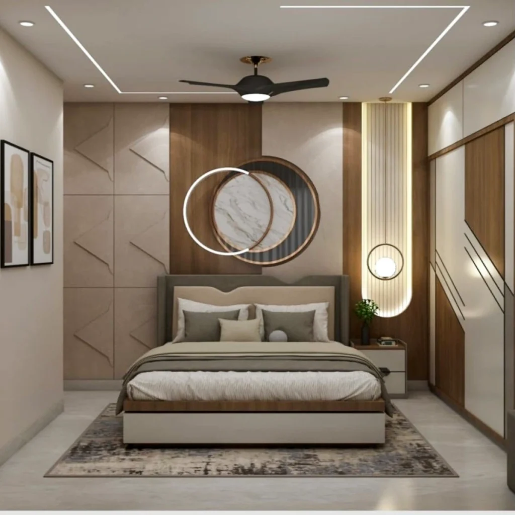Contemporary false ceiling design for bedrooms with fans, featuring modern lighting and elegant ceiling details