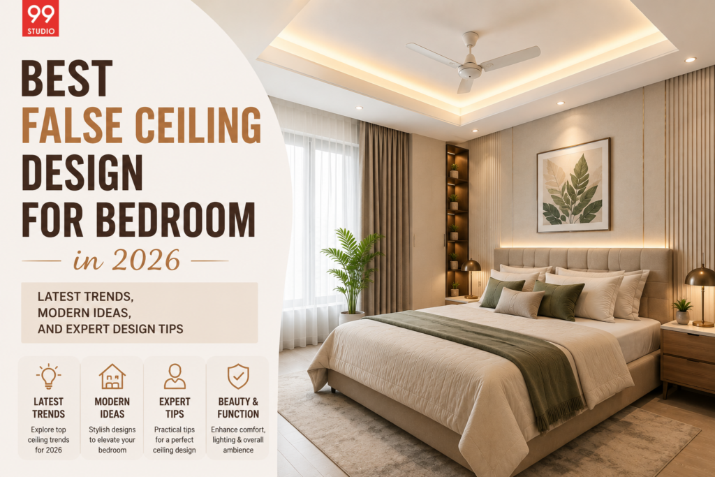 Modern false ceiling design for bedroom with fan, cove lighting, and contemporary interior decor ideas